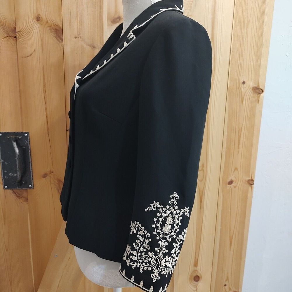Maggy L Evening Suit Jacket Black Scroll Embroidery Peter Pan Collar Sz 8 - Picture 2 of 11